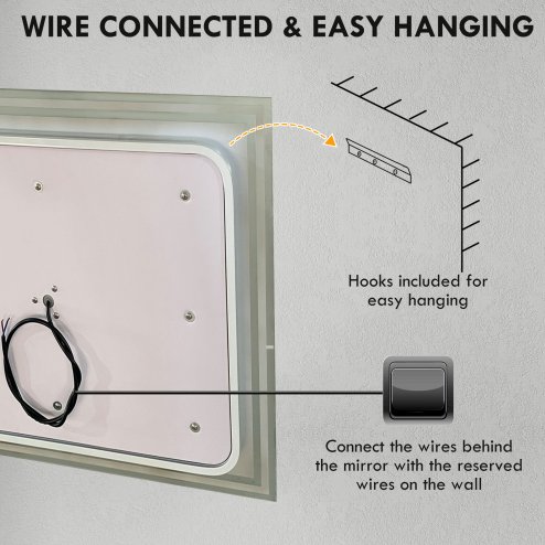 kleankin Bathroom Mirror with LED Lights, Dimmable Makeup Mirror with 3 Temperature Colours, Defogging Film, Memory Function and Aluminium Frame, Hardwired, Horizontal and Vertical, 60 x 50?cm