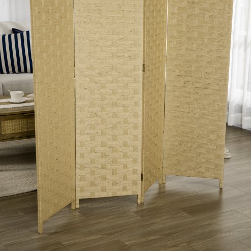 HOMCOM 4-Panel Room Dividers, Wave Fibre Freestanding Folding Privacy Screen Panels, Partition Wall Divider for Indoor Bedroom Office, 170?cm, Brown