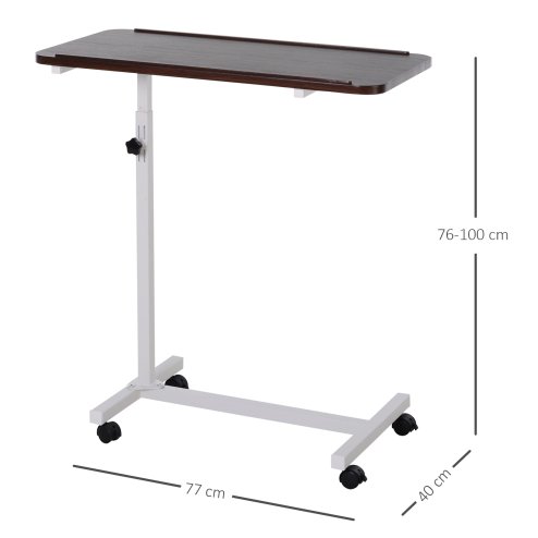 HOMCOM Height Adjustable Over Bed Table with Wheels, C Shaped Laptop Desk, Portable Hospital Bed Table for Living Room, Bedroom
