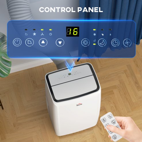 HOMCOM 14000 BTU Air Conditioning Unit, 3-in-1 Portable Air Conditioner, Dehumidifier, Cooling Fan with 24H Timer On/off, 2 Speeds, Remote Control, LED Display, 24H Timer, Window Venting Kit, 40m²