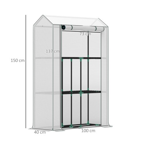 Outsunny 3 Tier Mini Greenhouse with Reinforced PE Cover, Portable Small Greenhouse with Roll-Up Door, 100 x 40 x 150cm, White