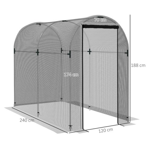 Outsunny Fruit Cage Bird Netting, Heavy Duty Fruit and Vegetable Protection Tent with Zipped Door, Anti Bird, Insects, Small Animals, 1.2 x 2.4 x 1.9m, Black