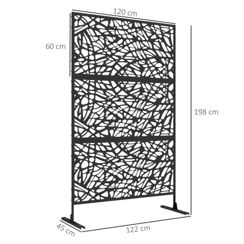 Outsunny Decorative Garden Privacy Screen with Stand, 6.5FT Freestanding Metal Outdoor Divider, Decorative Privacy Panel with Expansion Screws for Garden Pool Hot Tub, Twisted Line Style, Black