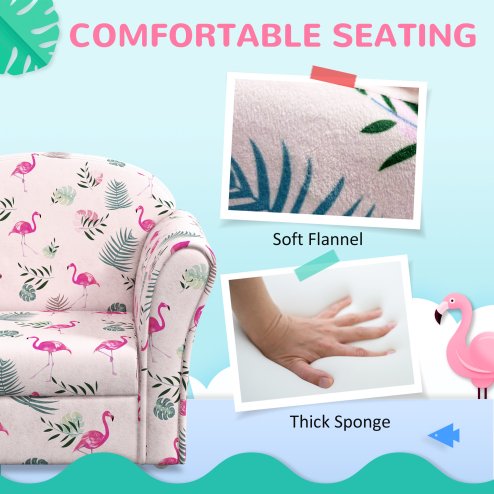 AIYAPLAY Kids Sofa Chair, Toddler Armchair with Flamingo Design, Wooden Frame, Upholstered Toddler Chair for Bedroom, Playroom, Kids Room - Pink