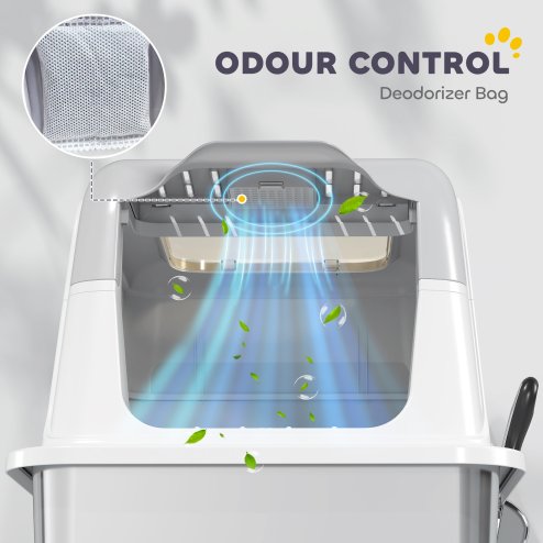 PawHut Stainless Steel Litter Box with Lid, Extra Large Hooded Cat Litter Tray for Big Cats with Front-Entry and Top-Exit, Metal Scoop, Deodorizer Bag, Non-Sticky, Odour Control and Easy Clean