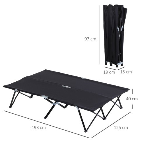 Outsunny Double Camping Bed Camping Cot Foldable Sunbed Outdoor Patio Sleeping Bed Super Light with Carry Bag (Black)