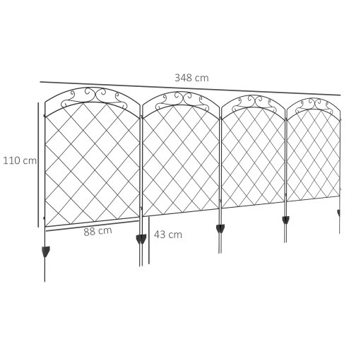 Outsunny Decorative Garden Fencing, 43in x 11.4ft Outdoor Picket Fence Panels, 4PCs Rustproof Steel Wire Landscape Flower Bed Border Edging Animal Barrier, Swirls