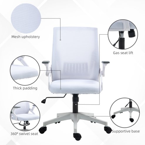 Vinsetto Mesh Office Chair, Desk Chair with Lumbar Support, Flip-up Armrest, Swivel Wheels, Adjustable Height, White