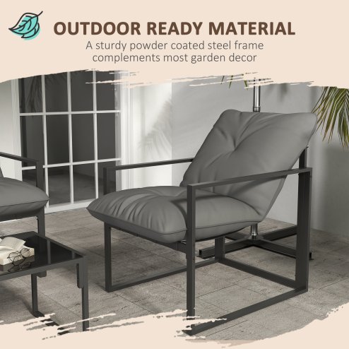 Outsunny 4 Piece Garden Sofa Set, 2 Single Armchair, Loveseat and Coffee Table Set with Steel Frame, Outdoor Furniture with Thick Cushions, Grey