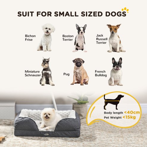PawHut Dog Sofa Bed Pet Bed Dog Mattress with Removable Washable Cover, Anti-Slip Bottom, for Small Sized Dogs, 70L x 50W x 18Hcm - Charcoal Grey