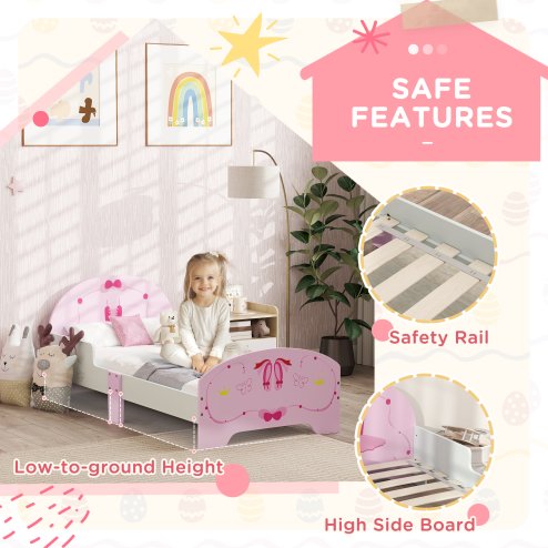 AIYAPLAY Toddler Bed Frame, Kids Bed with Safety Rails, Ballet Theme Kids Bedroom Furniture, for 3-6 Years, Pink