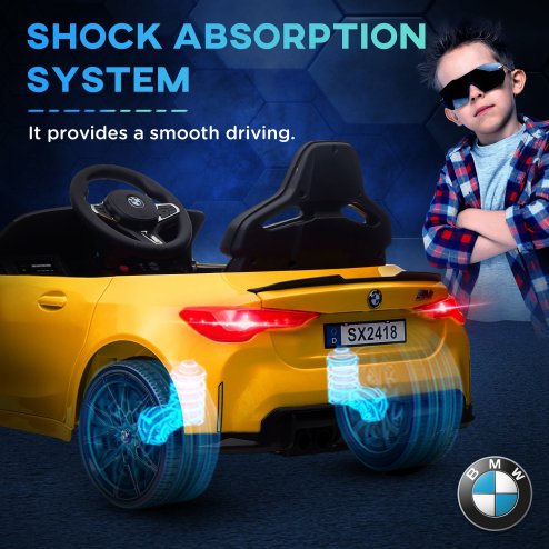 AIYAPLAY BMW M4 Licensed Electric Car for Kids, 12V Kids Electric Ride on with Remote Control, Suspension, Music, Horn, LED Lights, for Ages 3-5 Years, Yellow