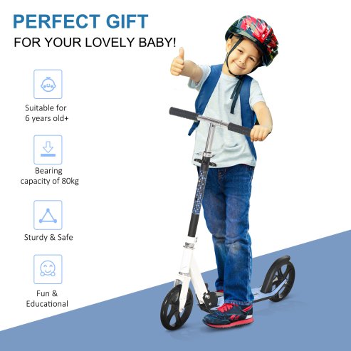 HOMCOM Kids Scooter, 2 Wheel Foldable Stunt Scooter with Adjustable Handles for 6 Years+, White