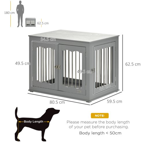 PawHut Dog Crate End Table with Three Doors, Furniture Style Dog Crate with Interchanged Side Door, for Medium Dogs, Indoor Use w/ Locks and Latches - Grey