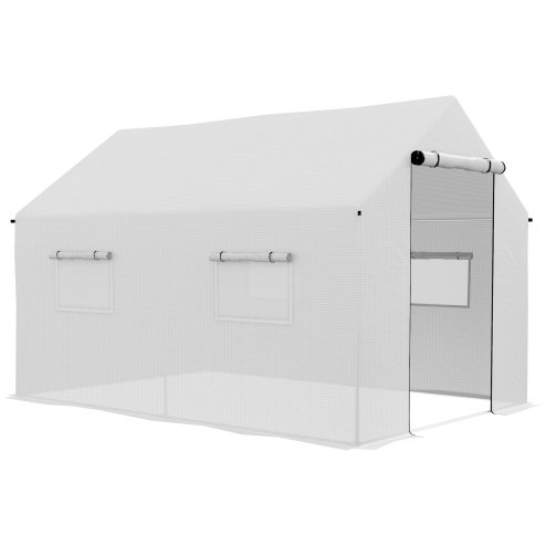 Outsunny 2 x 3(m) Walk-in Polytunnel Greenhouse with Wide Roll-up Door, 4 Mesh Windows, Tunnel Warm House Tent with UV-resistant PE Cover, White