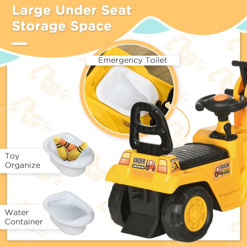 HOMCOM Ride On Tractor, 2 in 1 Kids Ride On Digger Pull Cart with Bucket, Under Seat Storage, Horn, High Backrest, Ride On Toy for 1.5-4 Years, Yellow