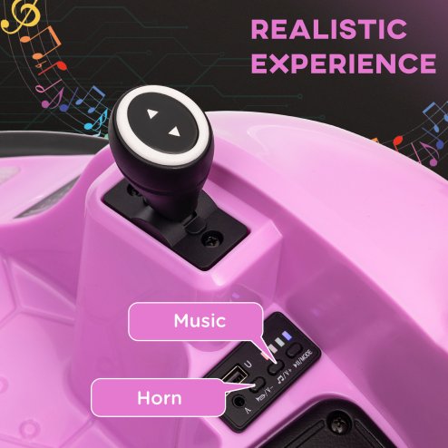 AIYAPLAY Kids Bumper Car, 360 Rotation 12V Waltz Car, Battery Powered Ride-On Toy with Remote Control, Dual Joystick, Music, USB, LED Lights, Horn, for Ages 1.5-5 Years, Pink