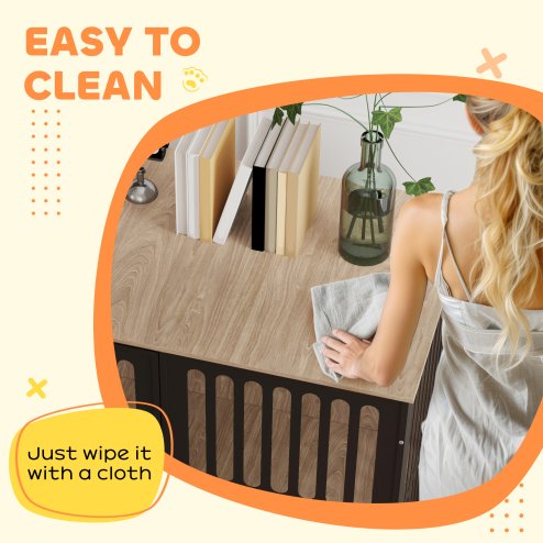 PawHut Dog Crate Furniture, Dog Cage Side End Table Indoor with Anti-Chew Resistant Mesh, Anti-Escape Door, for Large Pet, 100 x 60 x 81.5 cm, Walnut Brown