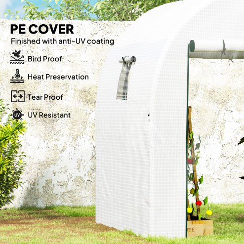 Outsunny 1.8 x 1.8 x 2m Polytunnel Greenhouse with Doors and Mesh Windows, Walk-in Grow House Tent with UV-resistant PE Cover and Steel Frame, White