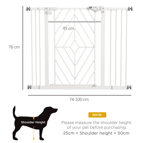 PawHut Pressure Fit Safety Gate for Doorways and Staircases, Dog Gate with Auto Closing Door, Pet Barrier for Hallways with Double Locking, Openings 74-100cm - White