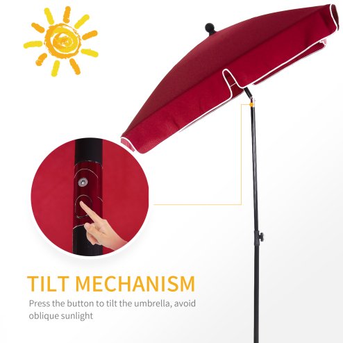 Outsunny 2 x 1.3m Garden Parasol Umbrella, Outdoor Market Table Umbrella with Ruffles & Aluminium Pole, Rectangular Tilting Parasol Sun Shade Canopy, Red