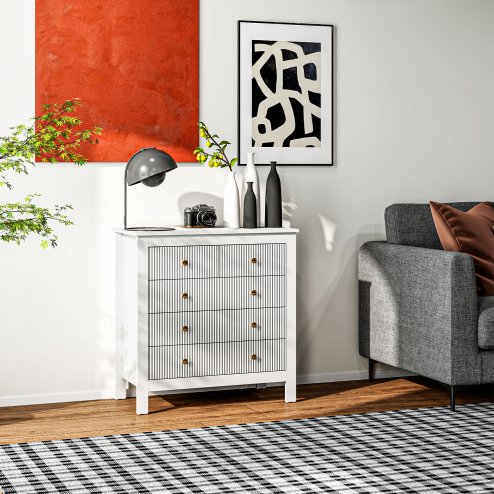 HOMCOM Bedroom Chest of Drawers, Fluted 5 Drawer Dresser with Gold Tone Handles for Living Room, Hallway, Entryway, 79 x 39.5 x 81cm, White