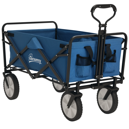 Outsunny 90L Festival Trolley on Wheels, Folding Camping Trolley Cart with Adjustable Handle, Portable for Outdoor, Garden, Shopping, Fishing, Navy Blue