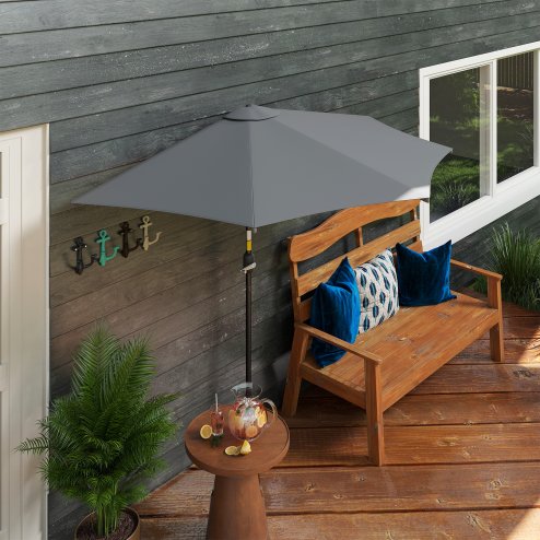 Outsunny 3(m) Half Parasol, Semi Round Umbrella with Metal Frame, Crank Handle for Balcony, Garden, Grey