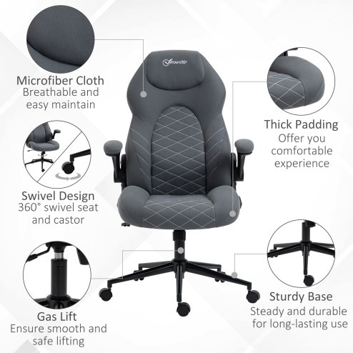 Vinsetto Gaming Chair, Office Desk Chair, Comfy Computer Chair with Adjustable Arms and Rolling Wheels for Home Work Study, Charcooal Grey