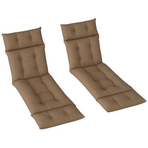 Outsunny Sun Lounger Cushions Only, 190x56x10cm Garden Lounge Chair Cushions Set of 2, UPF20+ 220gsm Fabric, Thick Sunbed Replacement Pads with 6 Ties, Khaki