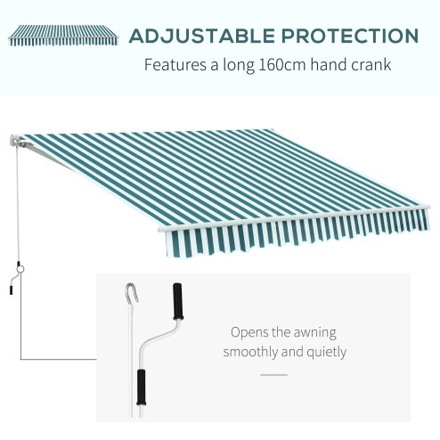 Outsunny 3m x 2.5m Garden Patio Manual Awning Canopy Sun Shade Shelter with Winding Handle Retractable Green and White