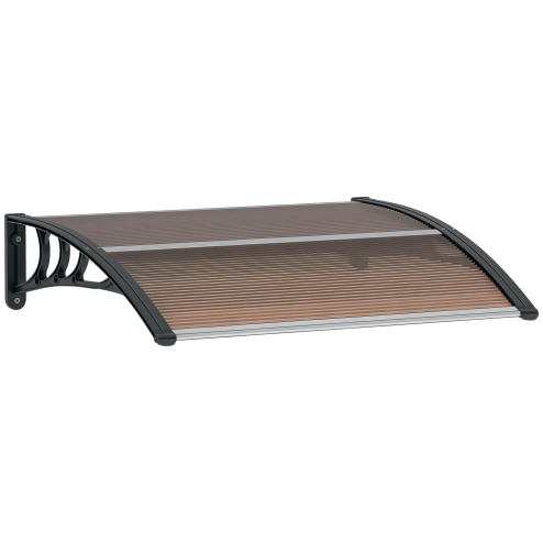 Outsunny Front Door Canopy Outdoor Awning Aluminium Rigid Plastic Polycarbonate Rain Shelter UV Water Rain Resistant 100 x 75cm Brown