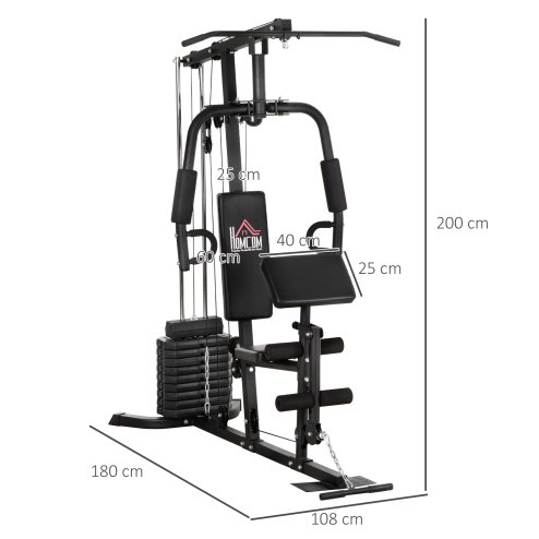 HOMCOM Multi Gym with Weights, Multifunction Home Gym Machine with 45kg Weight Stack, for Lat Pulldown, Leg Extensions, Preacher Bicep Curls, Triceps Pulldowns, Chest Press, Strength Training