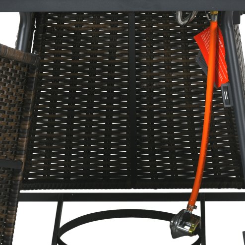 Outsunny Outdoor PE Rattan Gas Fire Pit Table, Square Gas Burner Patio Heater with Fire Control Panel, Slate Desktop, Lid and Lava Rocks, 50,000 BTU, Brown