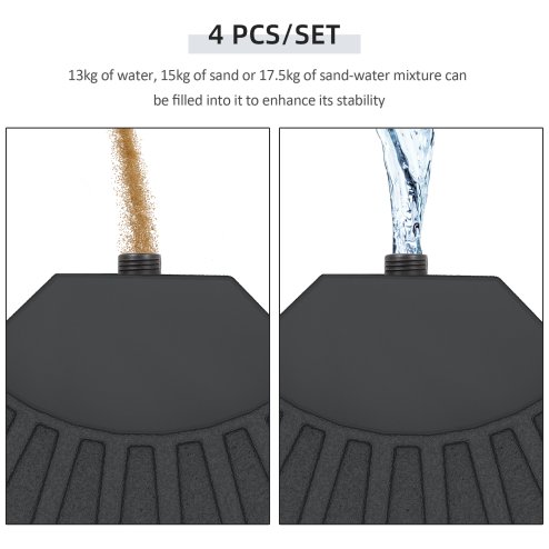 Outsunny 4 PCs 70KG Portable Round Parasol Base Umbrella Cross Stand Weights Holder Sand or Water Filled Outdoor Garden Patio Cantilever Cross Base Weight
