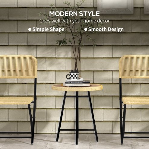 Outsunny Outdoor Coffee Table, Garden PE Rattan Side Table with Plastic Wood Table Top, X-Shape Support for Indoor, Outdoor, Balcony, Patio, Natural Wood Finish