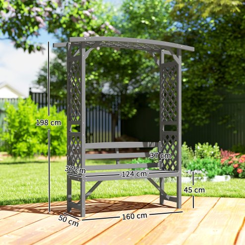 Outsunny Garden Bench, Arch Pergola with Natural Wooden Garden Arbour with Seat for Vines/Climbing Plants for Outdoor Space, Grey