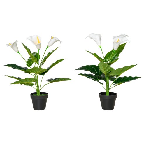 HOMCOM Set of 2 Artificial Realistic Calla Lily Flower, Faux Decorative Plant in Nursery Pot for Indoor Outdoor Decor, 55cm