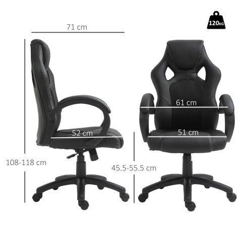 Vinsetto Gaming Chair Faux Leather Swivel Computer Racing Gamer Desk Chair for Home Office with Wheels, Black