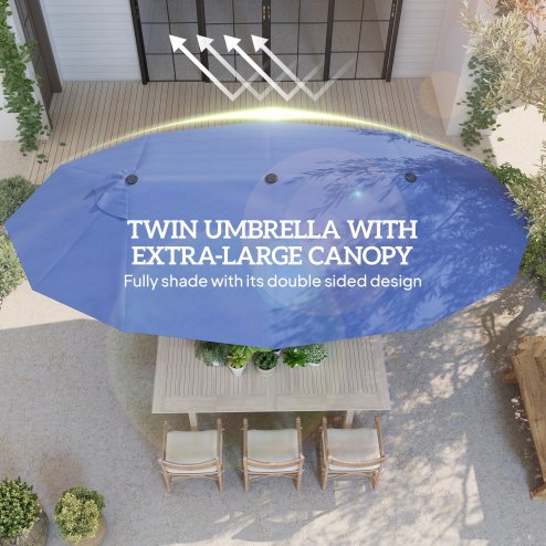 Outsunny 4.6m Large Garden Parasol Double-Sided Sun Umbrella Patio Market Canopy Shade Outdoor Blue - NO BASE