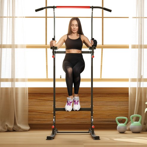 HOMCOM Power Tower Station with Dip Stand, Pull Up Bar Home Office Gym Training Workout Equipment