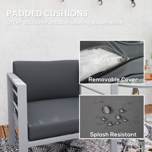 Outsunny Garden Sofa, All-Weather Garden Single Sofa with Removable Cushions, Metal Frame Outdoor Furniture for Balcony, Charcoal Grey