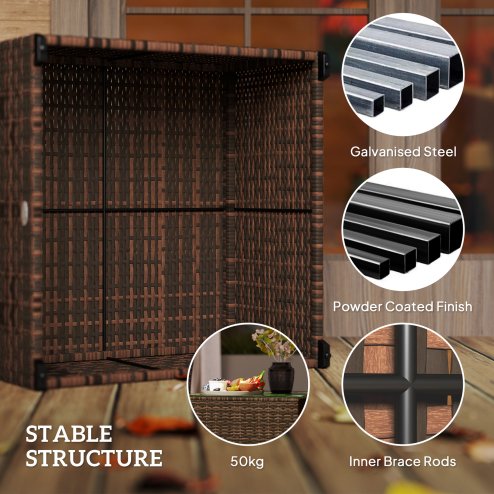 Outsunny Outdoor Coffee Table, PE Rattan Side Table with Tempered Glass Top, Wicker Square Garden Coffee Table End Table with Steel Frame for Patio, Balcony, 60 x 62 x 38cm, Brown