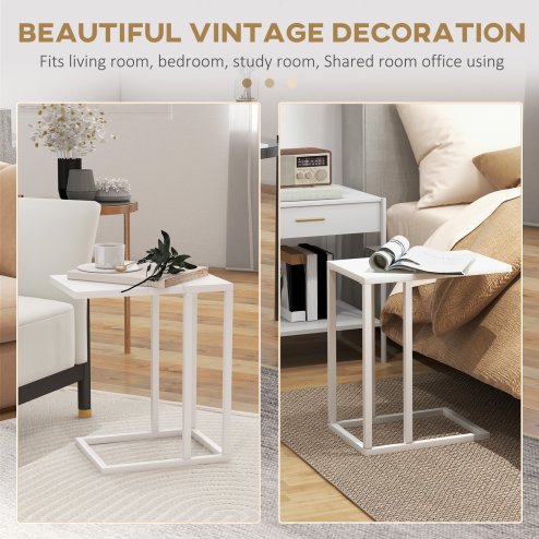 HOMCOM C Shape End Table w/Metal Frame Sofa Side Table Narrow Snack Coffee Table for Living Room
