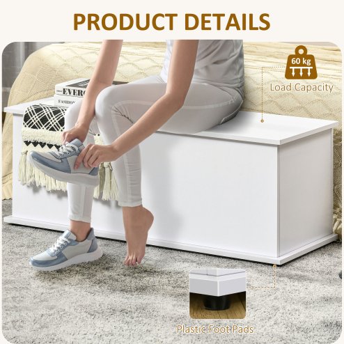 HOMCOM 113L Storage Chest, Storage Box with Flip-Top Lid and 2 Safety Hinges, Storage Trunk for Living Room, Entryway, 100 x 40 x 40 cm