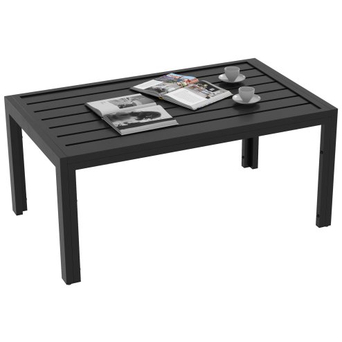 Outsunny Garden Coffee Table, Rectangular Patio Side Table with Steel Frame and Slat Tabletop for Outdoor, Balcony, 101.5 x 61cm, Black