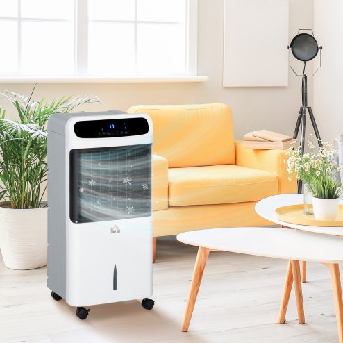 HOMCOM Mobile Air Cooler, 12L Tank Evaporative Ice Cooling Fan Water Conditioner Humidifier Unit with 3 Modes, 3 Speed, Remote, Timer, Oscillating for Home Bedroom
