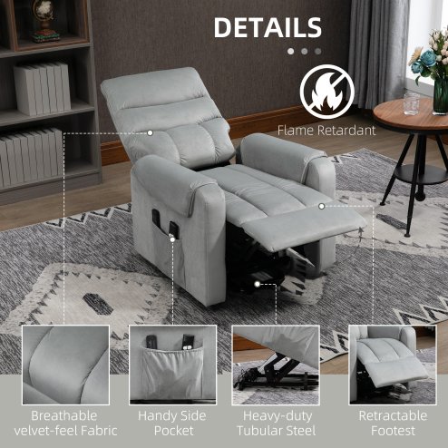 HOMCOM Recliner Electric Power Lift Chair for Elderly with 8 Vibration Massage Points, Upholstered Reclining Chair with Remote Controls, Side Pockets, Grey