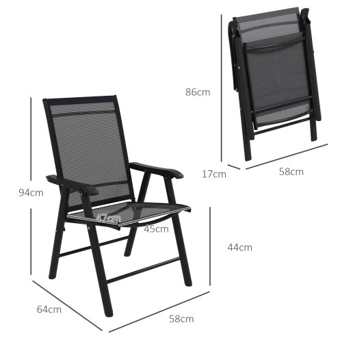 Outsunny Set of 4 Folding Garden Chairs, Metal Frame Garden Chairs Outdoor Patio Park Dining Seat with Breathable Mesh Seat, Black