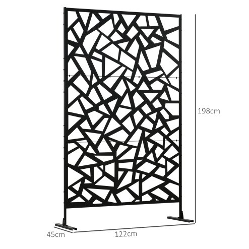 Outsunny Decorative Garden Privacy Screen with Stand, 6.5FT Freestanding Metal Outdoor Divider, Decorative Privacy Panel with Expansion Screws for Garden Pool Hot Tub, Irregular Figure Style, Black